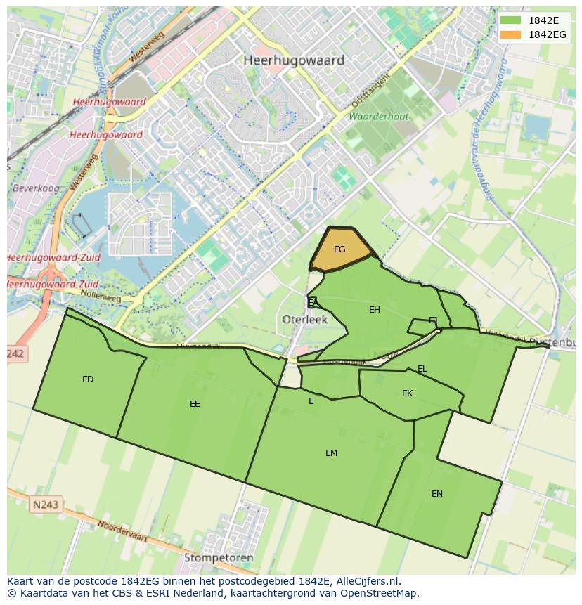 Afbeelding van het postcodegebied 1842 EG op de kaart.