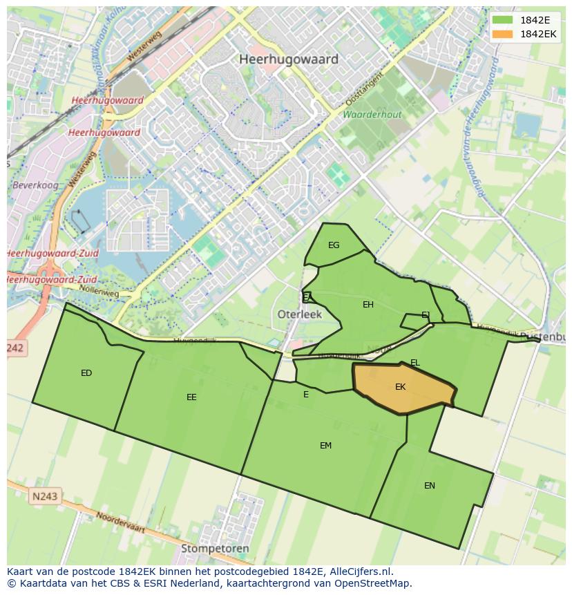 Afbeelding van het postcodegebied 1842 EK op de kaart.