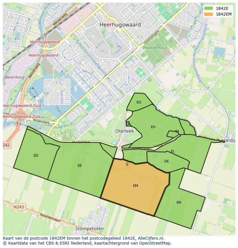 Afbeelding van het postcodegebied 1842 EM op de kaart.