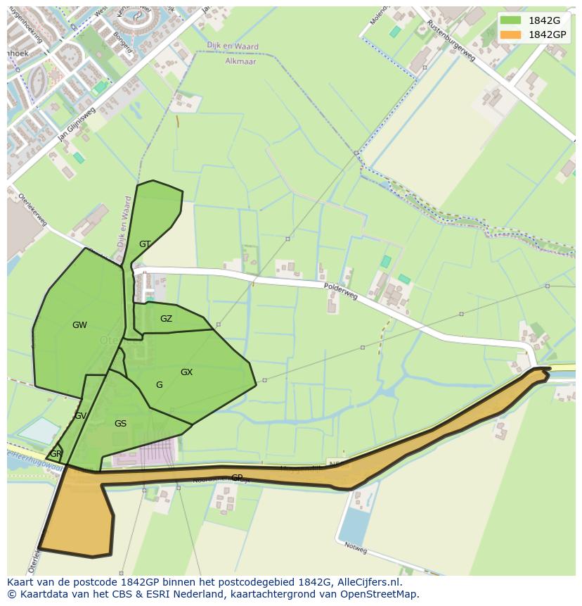 Afbeelding van het postcodegebied 1842 GP op de kaart.