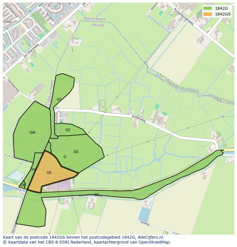 Afbeelding van het postcodegebied 1842 GS op de kaart.