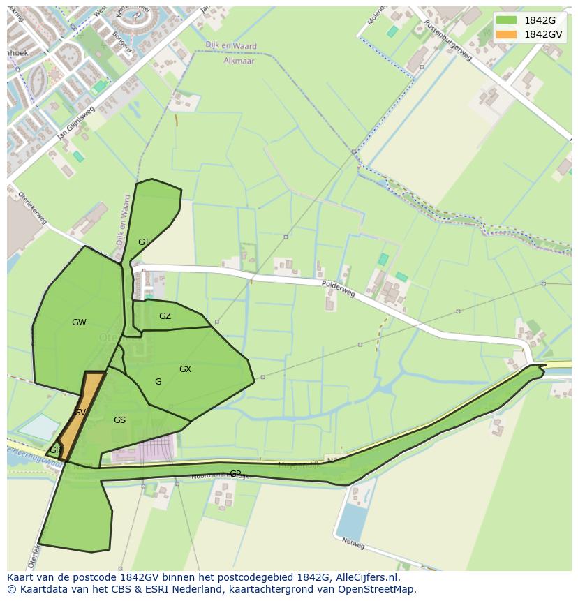Afbeelding van het postcodegebied 1842 GV op de kaart.