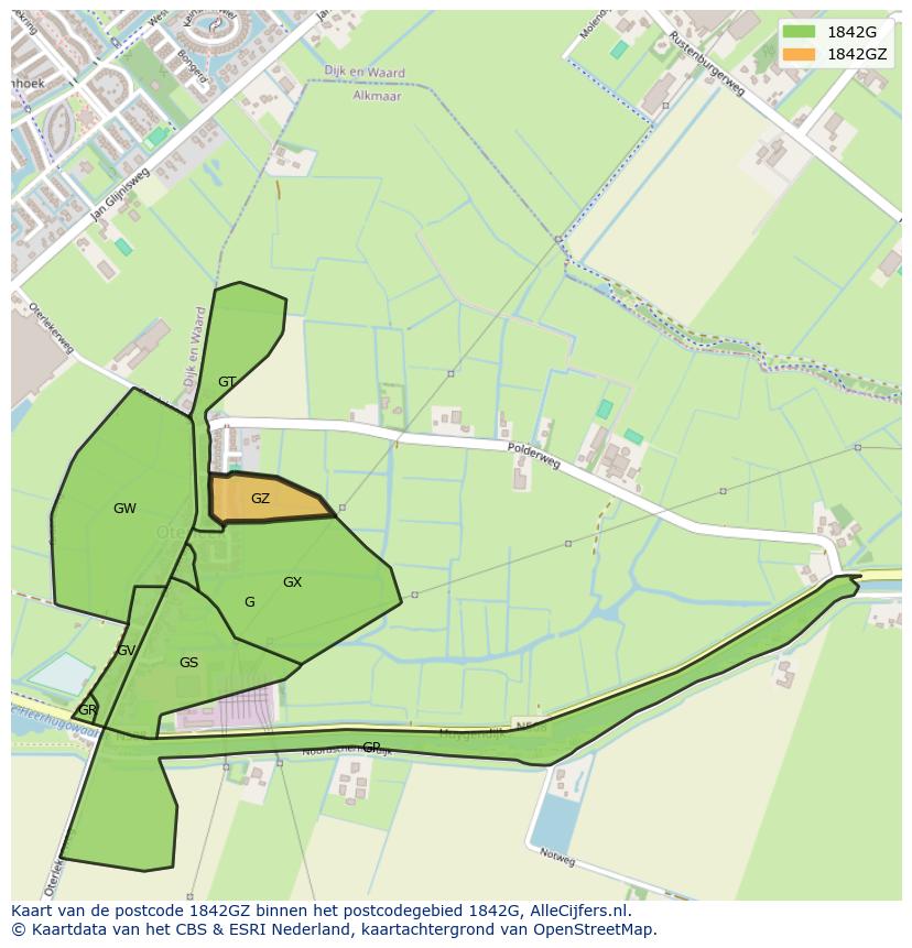 Afbeelding van het postcodegebied 1842 GZ op de kaart.