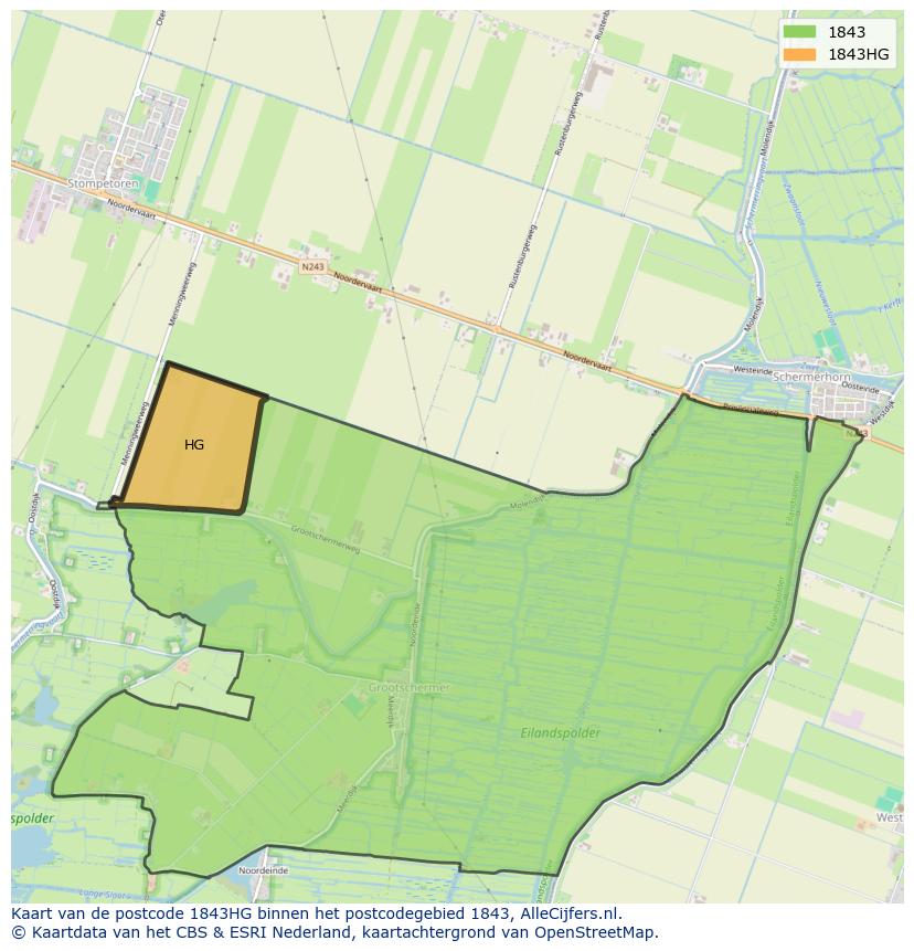 Afbeelding van het postcodegebied 1843 HG op de kaart.