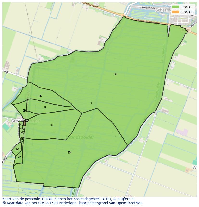 Afbeelding van het postcodegebied 1843 JE op de kaart.
