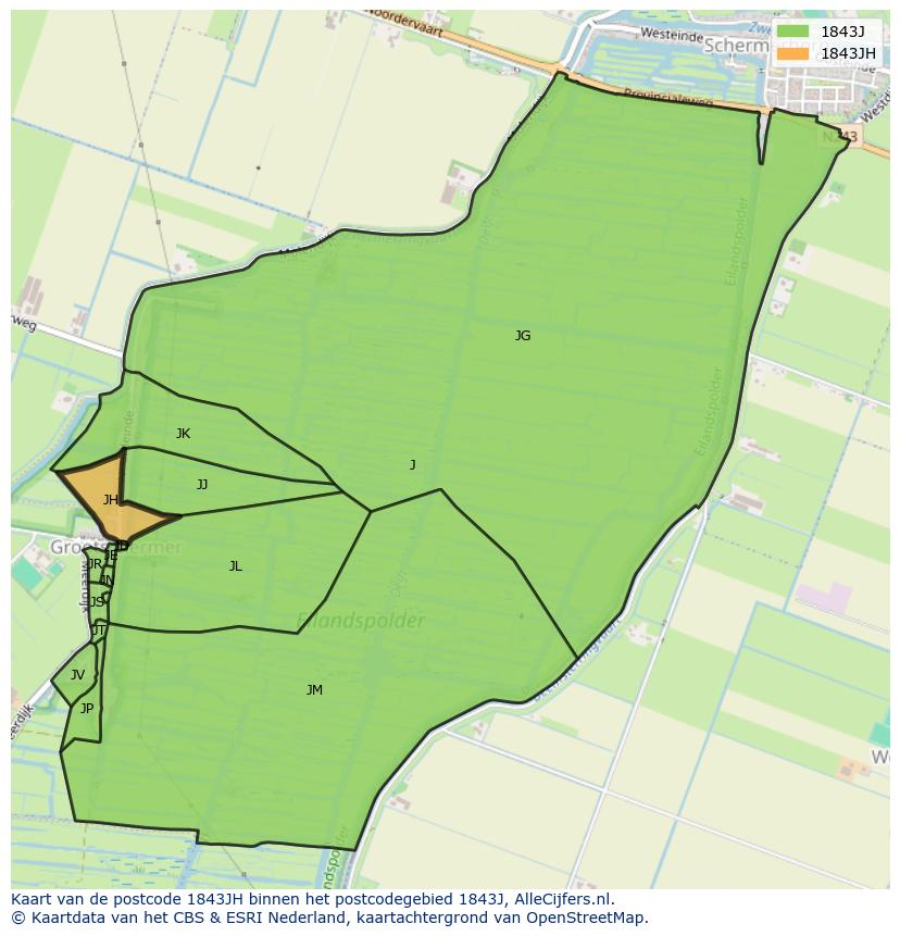 Afbeelding van het postcodegebied 1843 JH op de kaart.