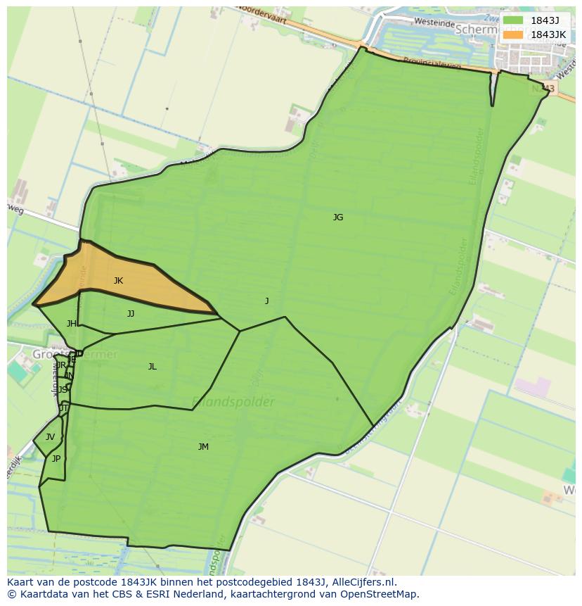 Afbeelding van het postcodegebied 1843 JK op de kaart.
