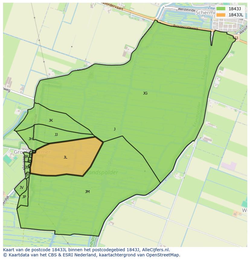 Afbeelding van het postcodegebied 1843 JL op de kaart.