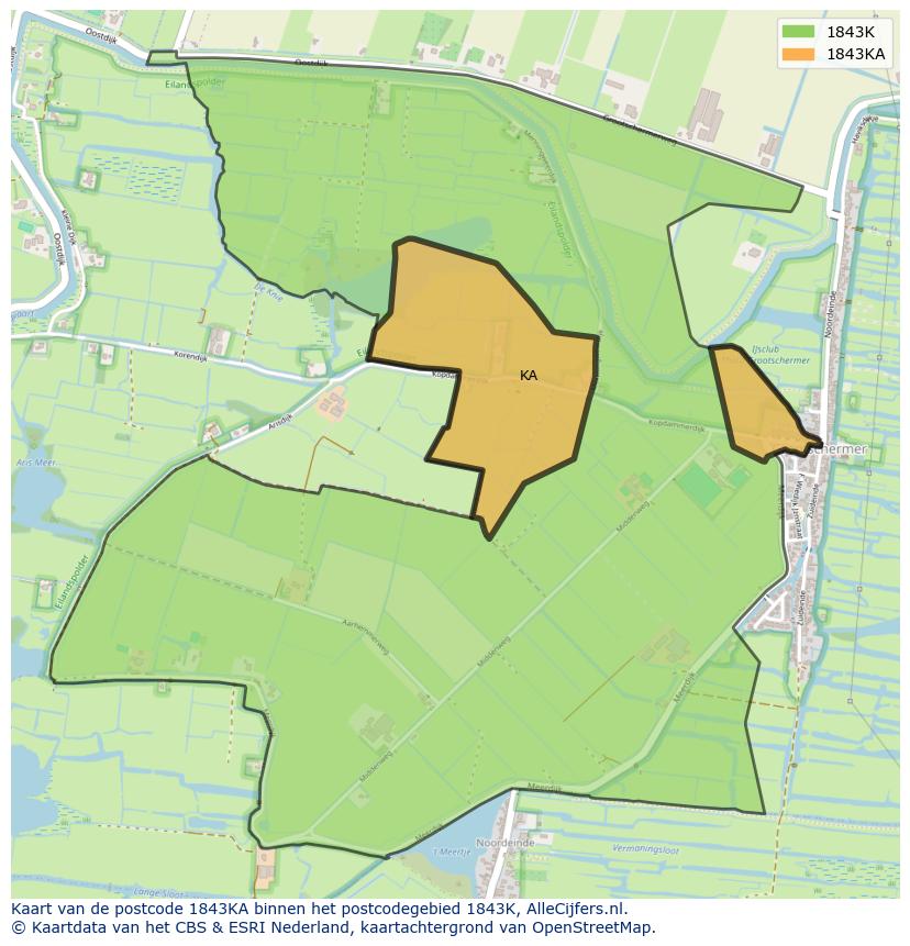 Afbeelding van het postcodegebied 1843 KA op de kaart.