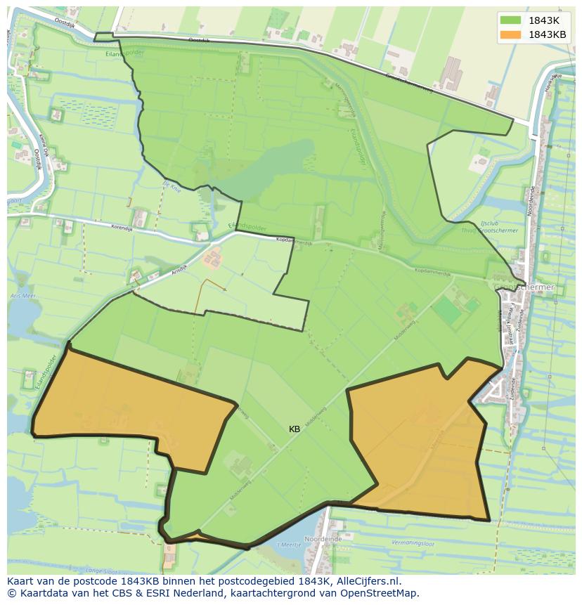 Afbeelding van het postcodegebied 1843 KB op de kaart.