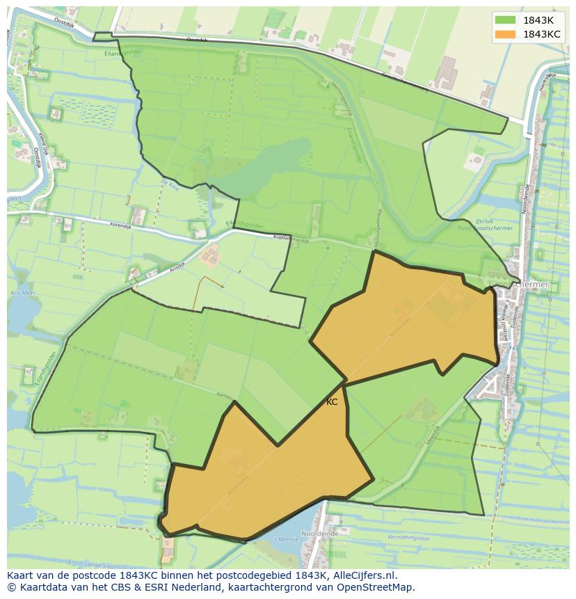 Afbeelding van het postcodegebied 1843 KC op de kaart.