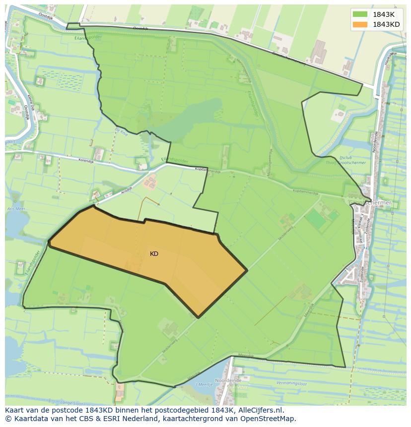 Afbeelding van het postcodegebied 1843 KD op de kaart.