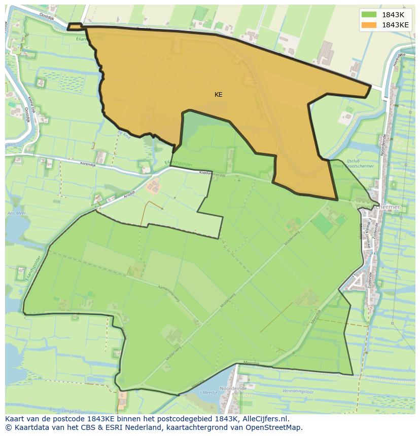 Afbeelding van het postcodegebied 1843 KE op de kaart.