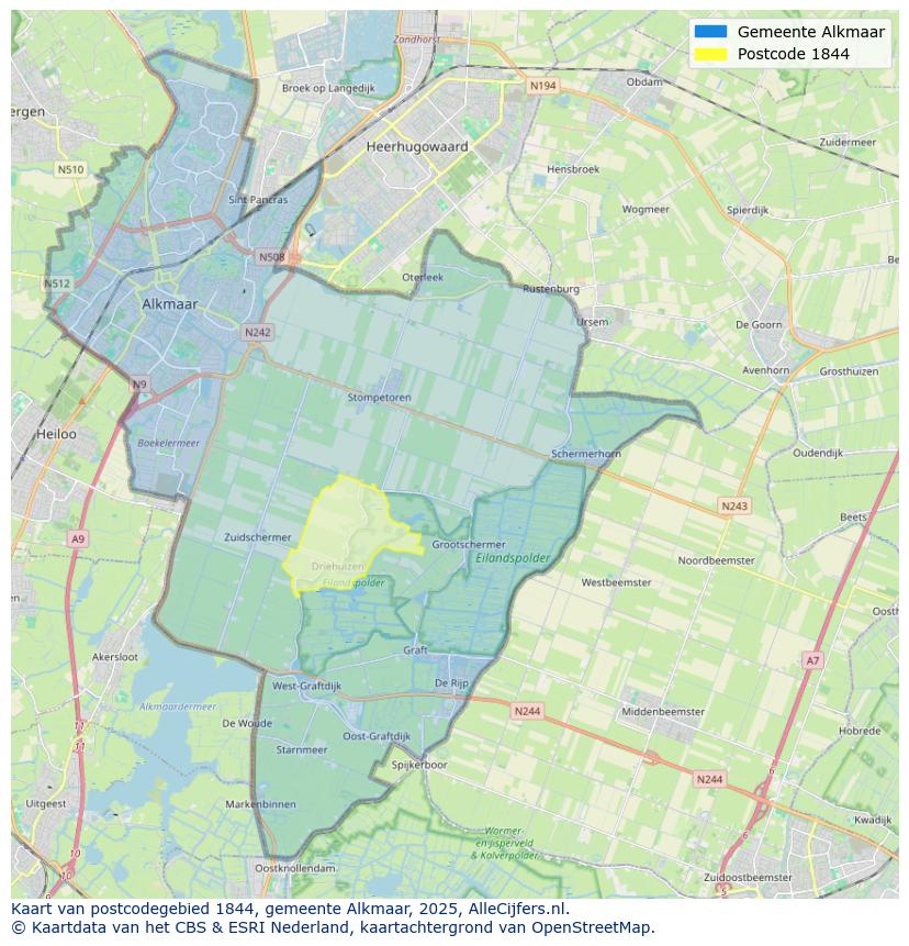 Afbeelding van het postcodegebied 1844 op de kaart.