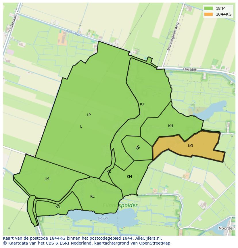 Afbeelding van het postcodegebied 1844 KG op de kaart.