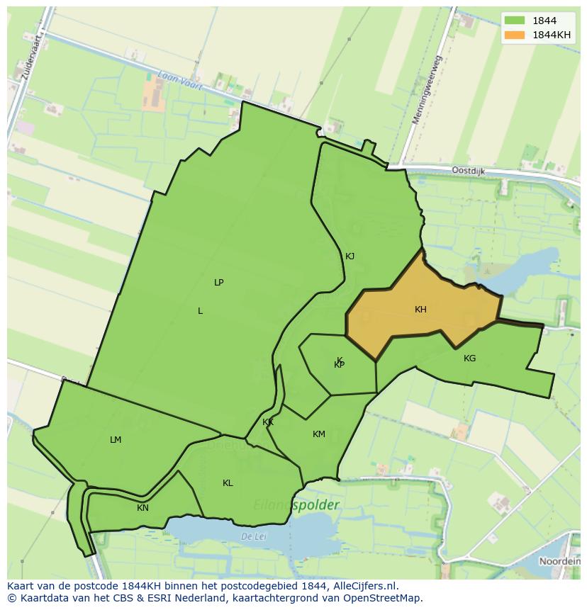 Afbeelding van het postcodegebied 1844 KH op de kaart.