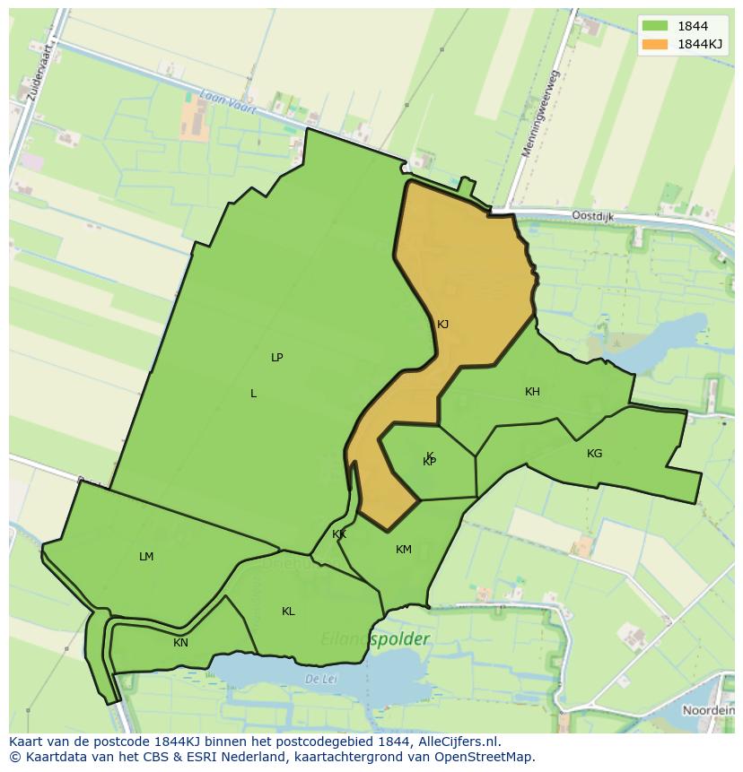 Afbeelding van het postcodegebied 1844 KJ op de kaart.