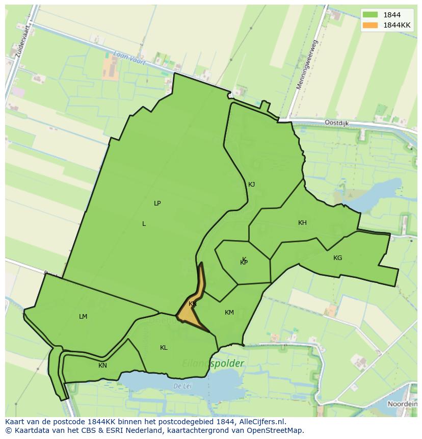 Afbeelding van het postcodegebied 1844 KK op de kaart.