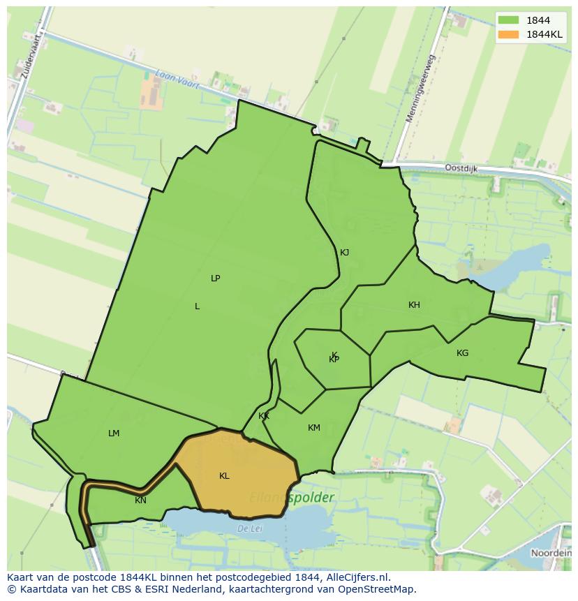 Afbeelding van het postcodegebied 1844 KL op de kaart.