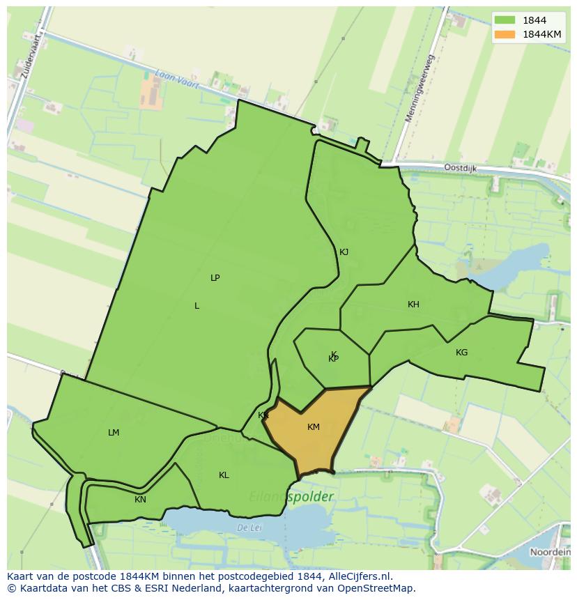 Afbeelding van het postcodegebied 1844 KM op de kaart.