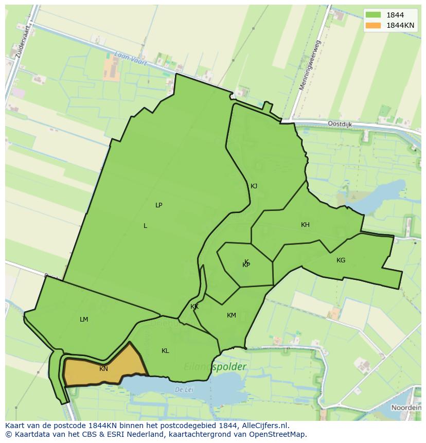 Afbeelding van het postcodegebied 1844 KN op de kaart.