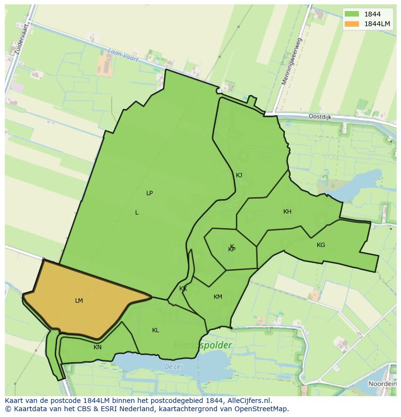 Afbeelding van het postcodegebied 1844 LM op de kaart.