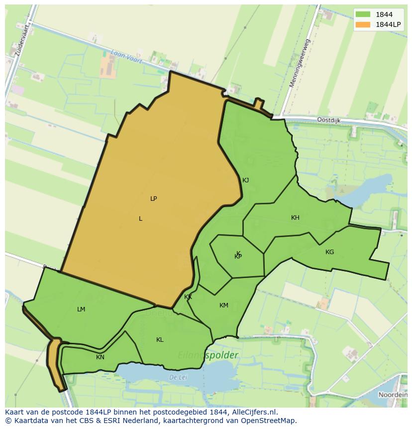 Afbeelding van het postcodegebied 1844 LP op de kaart.