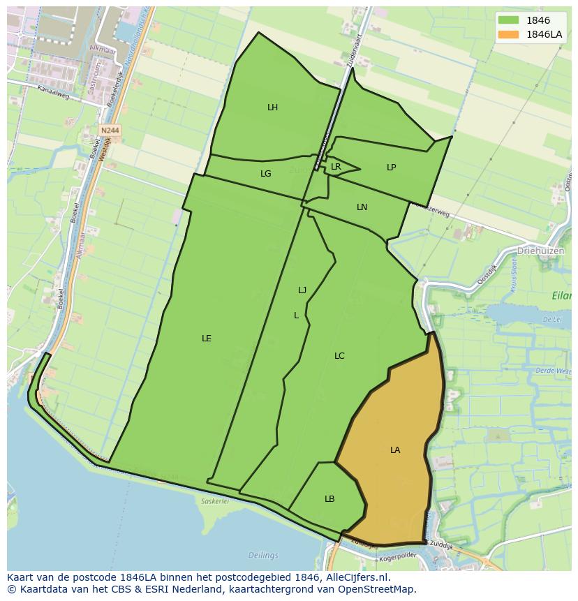 Afbeelding van het postcodegebied 1846 LA op de kaart.