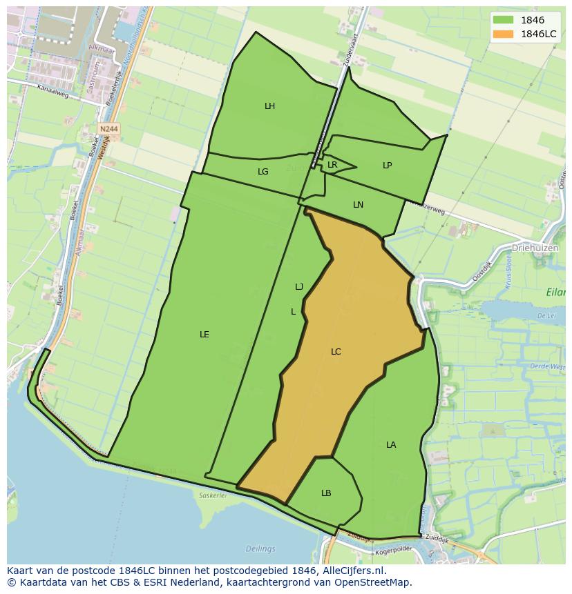 Afbeelding van het postcodegebied 1846 LC op de kaart.