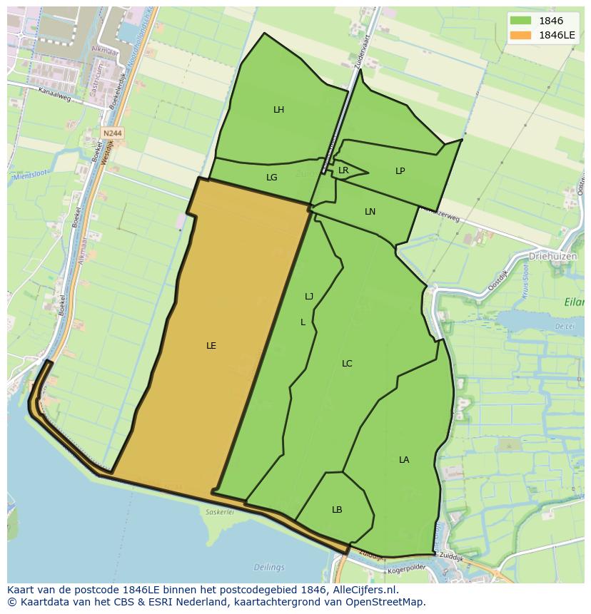 Afbeelding van het postcodegebied 1846 LE op de kaart.