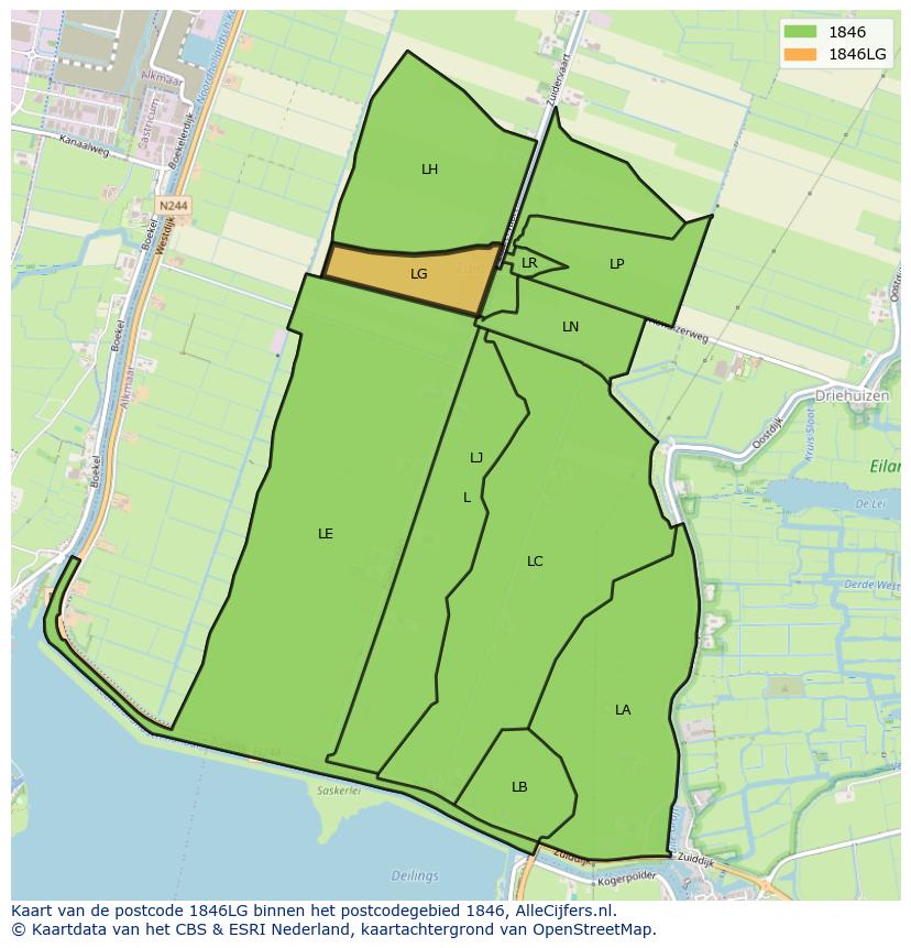 Afbeelding van het postcodegebied 1846 LG op de kaart.