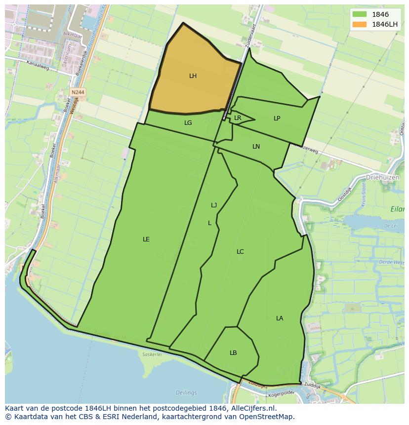 Afbeelding van het postcodegebied 1846 LH op de kaart.