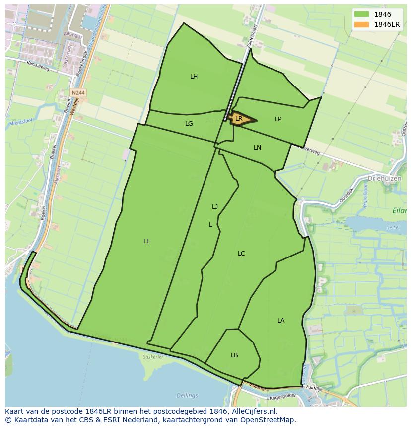Afbeelding van het postcodegebied 1846 LR op de kaart.