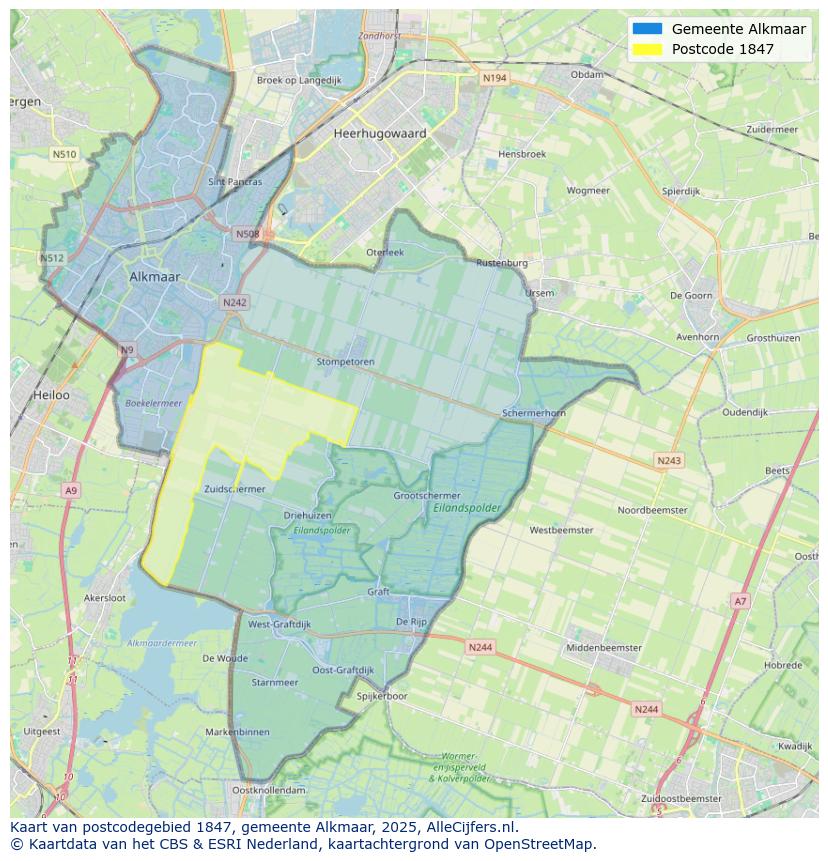 Afbeelding van het postcodegebied 1847 op de kaart.