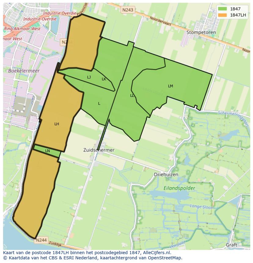 Afbeelding van het postcodegebied 1847 LH op de kaart.