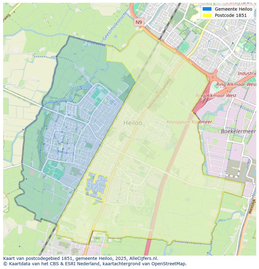 Afbeelding van het postcodegebied 1851 op de kaart.