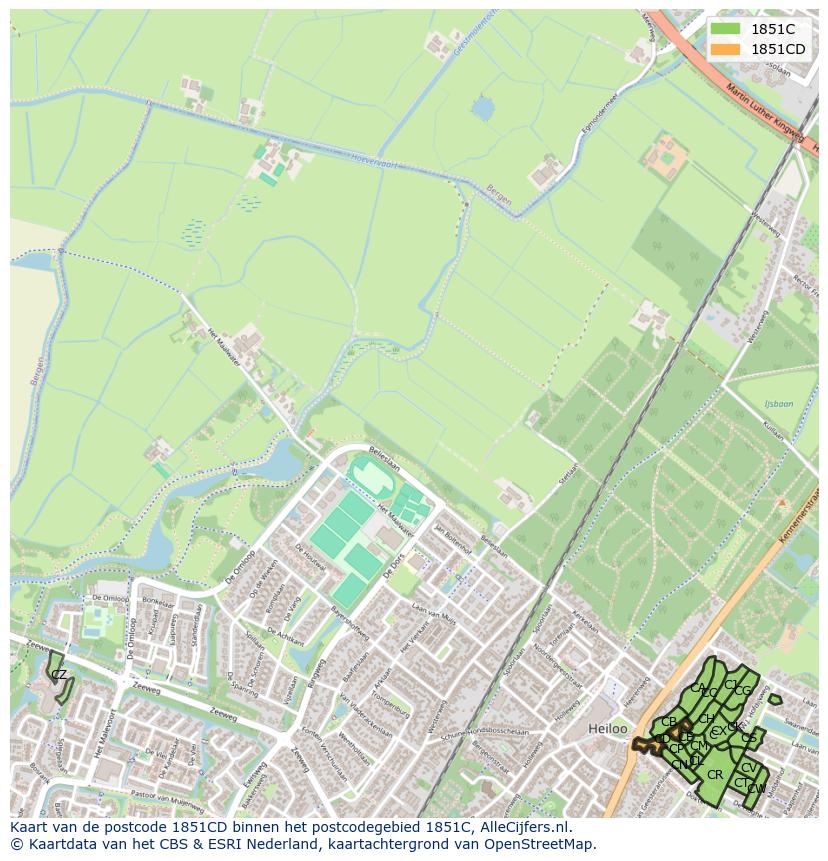 Afbeelding van het postcodegebied 1851 CD op de kaart.
