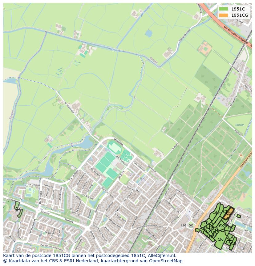 Afbeelding van het postcodegebied 1851 CG op de kaart.