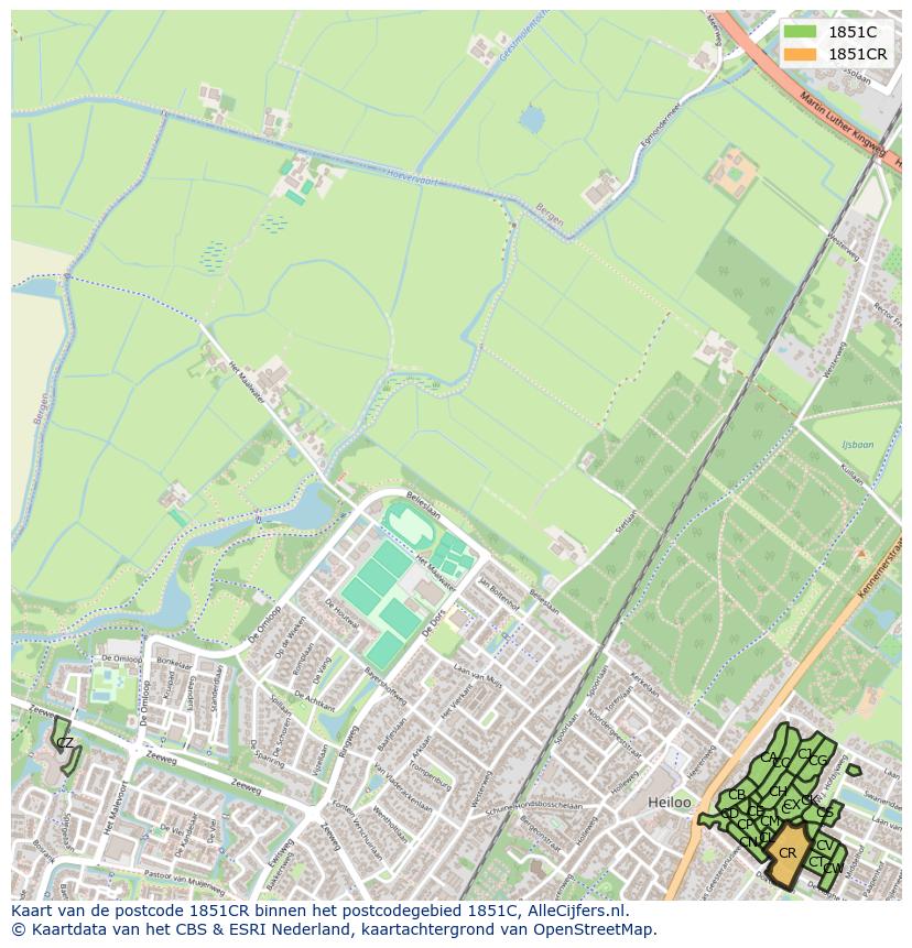 Afbeelding van het postcodegebied 1851 CR op de kaart.