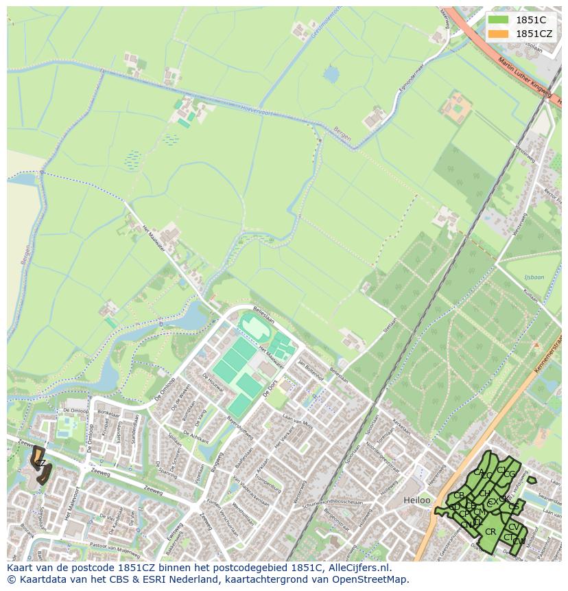 Afbeelding van het postcodegebied 1851 CZ op de kaart.