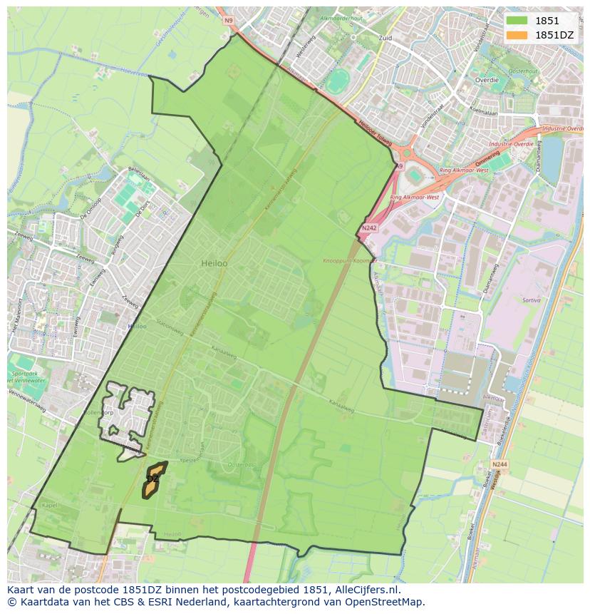 Afbeelding van het postcodegebied 1851 DZ op de kaart.