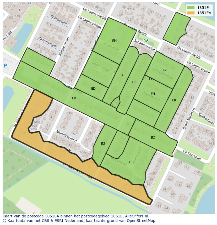 Afbeelding van het postcodegebied 1851 EA op de kaart.