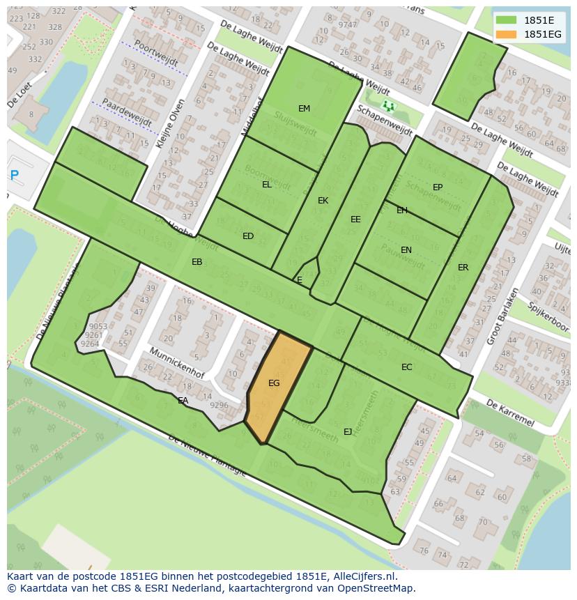 Afbeelding van het postcodegebied 1851 EG op de kaart.