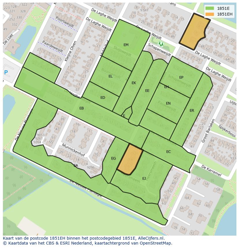 Afbeelding van het postcodegebied 1851 EH op de kaart.
