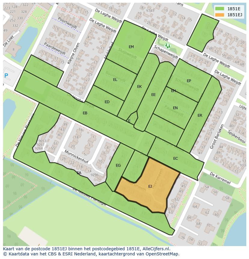 Afbeelding van het postcodegebied 1851 EJ op de kaart.