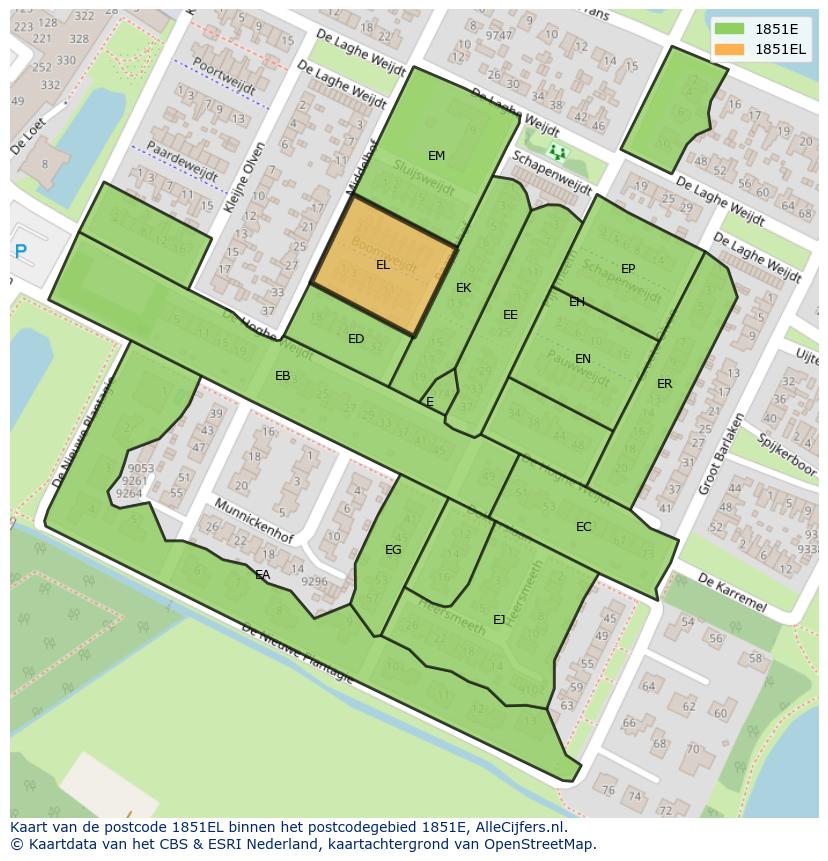 Afbeelding van het postcodegebied 1851 EL op de kaart.