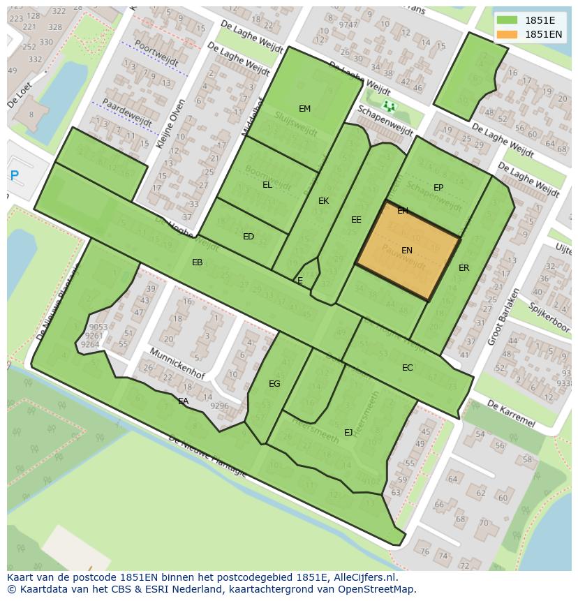 Afbeelding van het postcodegebied 1851 EN op de kaart.