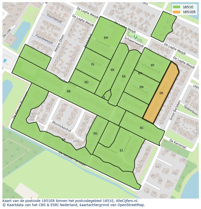 Afbeelding van het postcodegebied 1851 ER op de kaart.