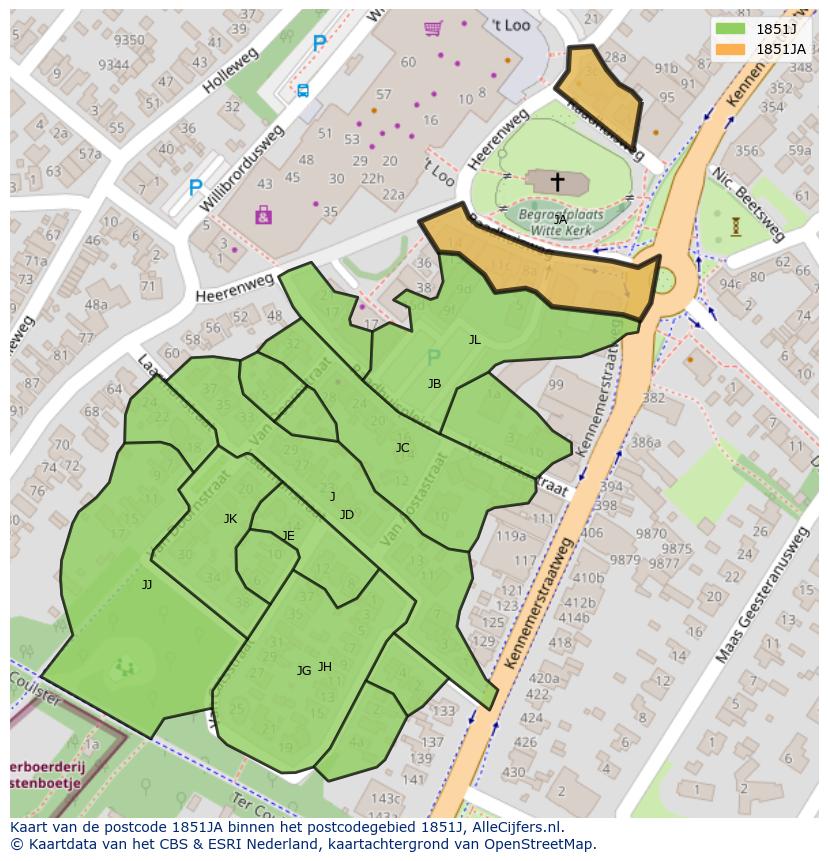 Afbeelding van het postcodegebied 1851 JA op de kaart.