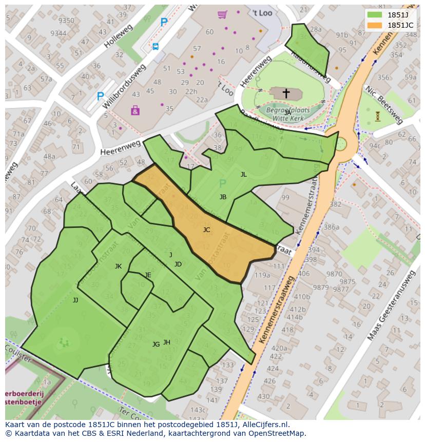 Afbeelding van het postcodegebied 1851 JC op de kaart.
